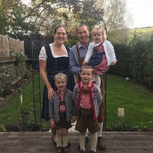 Laura Springmire ’07 Venstrom and Luke Venstrom ’07, Ph.D. with their children in Germany