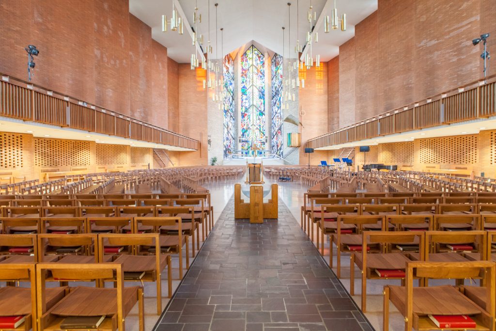 A long view of the Chapel, looking east toward the altar and chancel area.