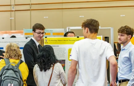 Valparaiso University students present poster presentations of research at the Symposium on Research and Creative Expression in 2026.