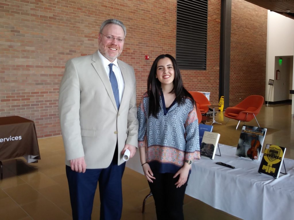 Kevin ostoyich, Ph.D. and student, Jewan Attallah, who won the 2018 Library Award for Undergraduate Research