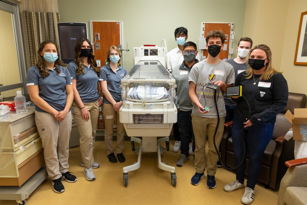 Valpo Students Testing Isolette Monitor at a Local Hospital