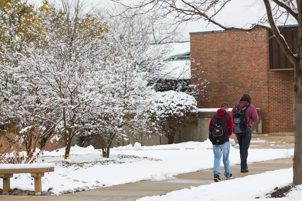 students on winter campus