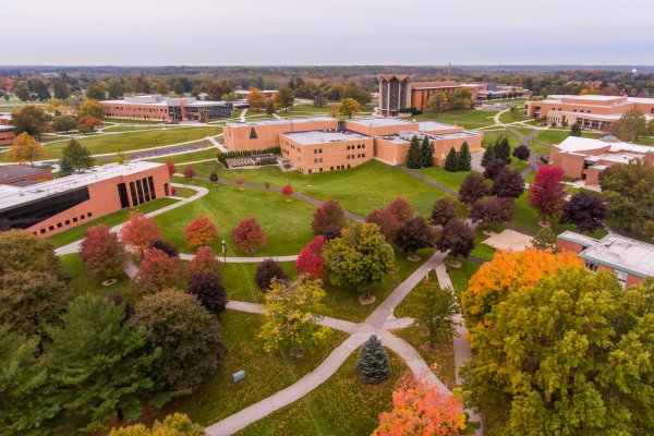 aerial view of campus during the day