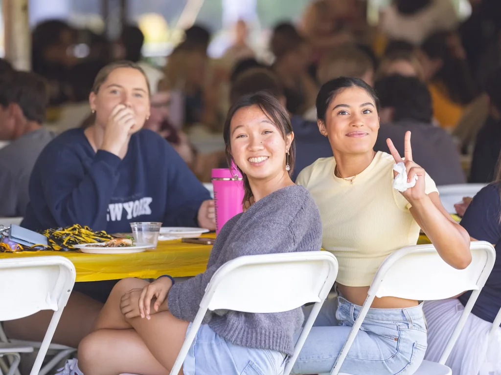 Students at a dining table