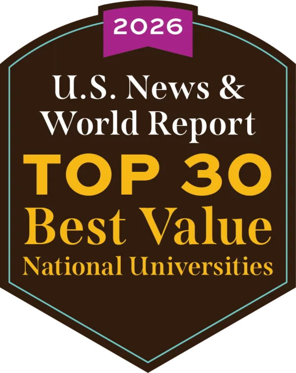 A badge reads "2026 U.S. News & World Report Top 30 Best Value National Universities.