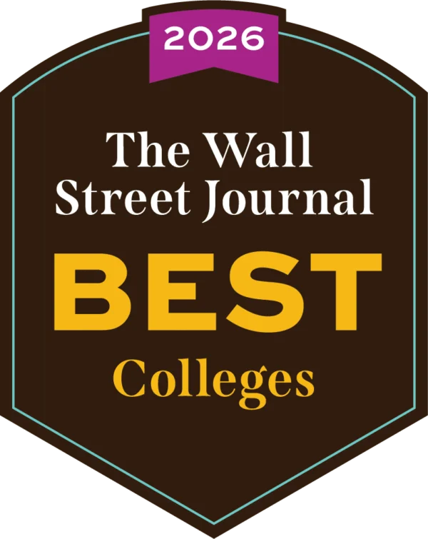 About: A badge reading "2026 The Wall Street Journal Best Colleges" on a dark background.